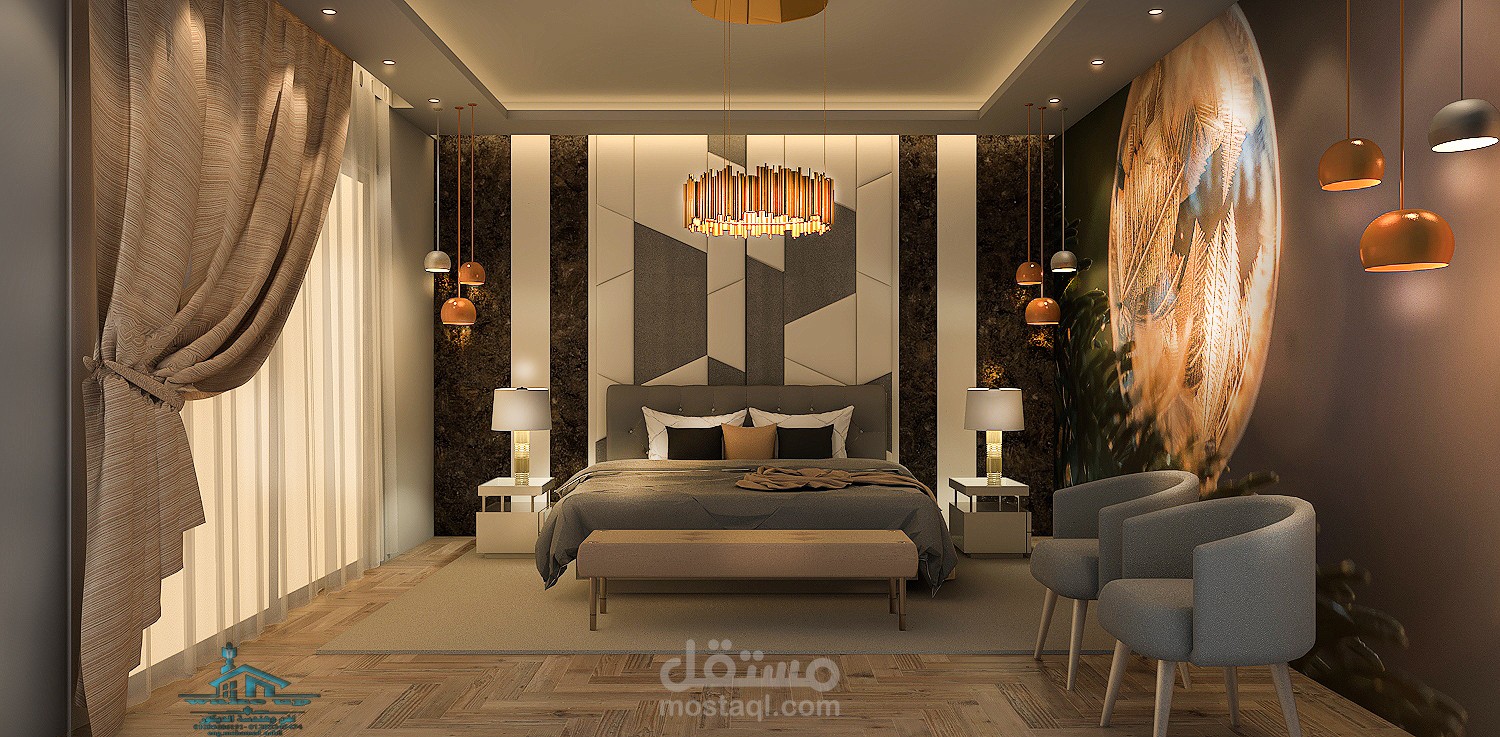 تصميم ماستر بد روم master bedroom ع مساحة ٢٠ متر