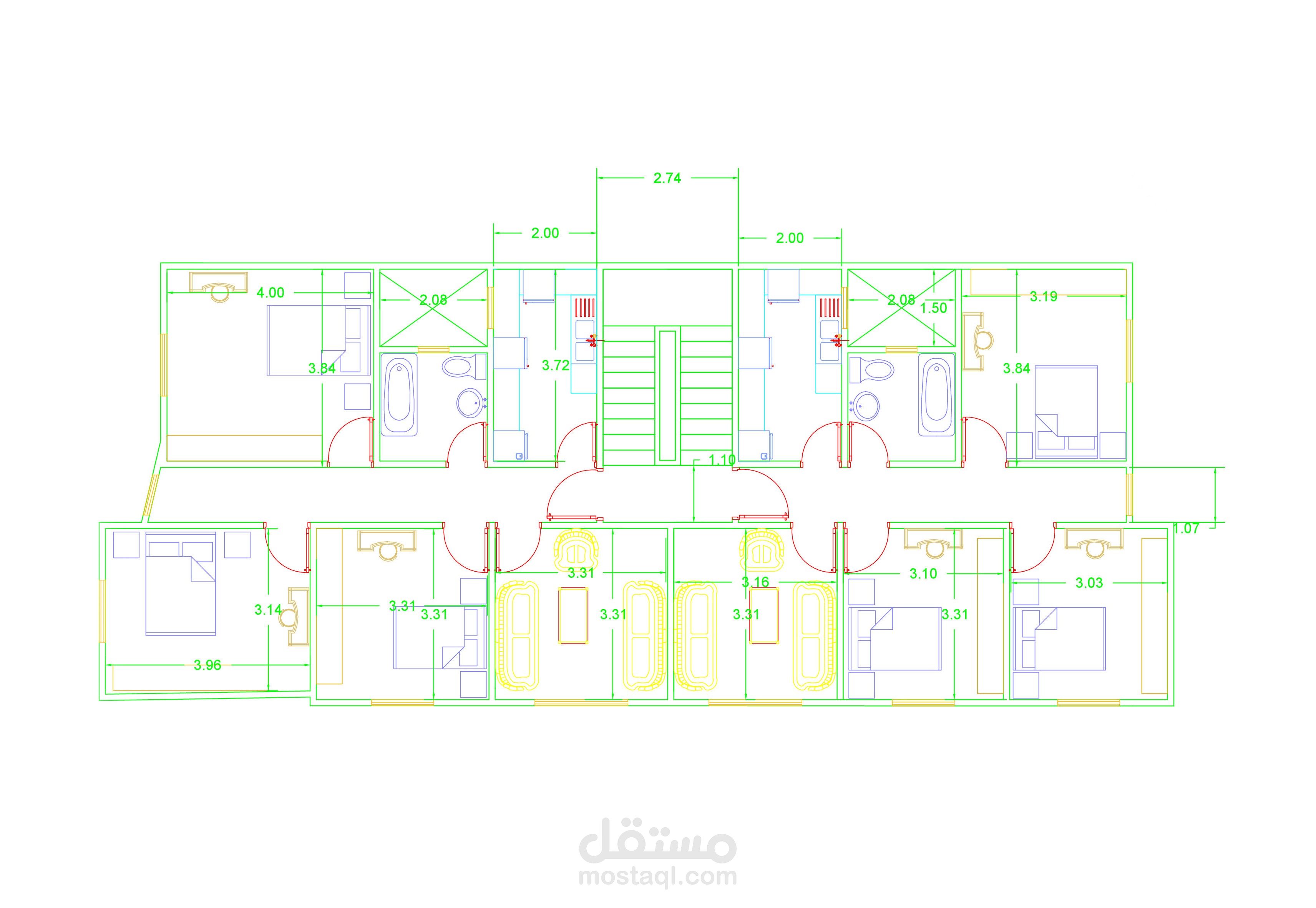 تصميم معماري لقطعة ارض مقسمة لشقتين..