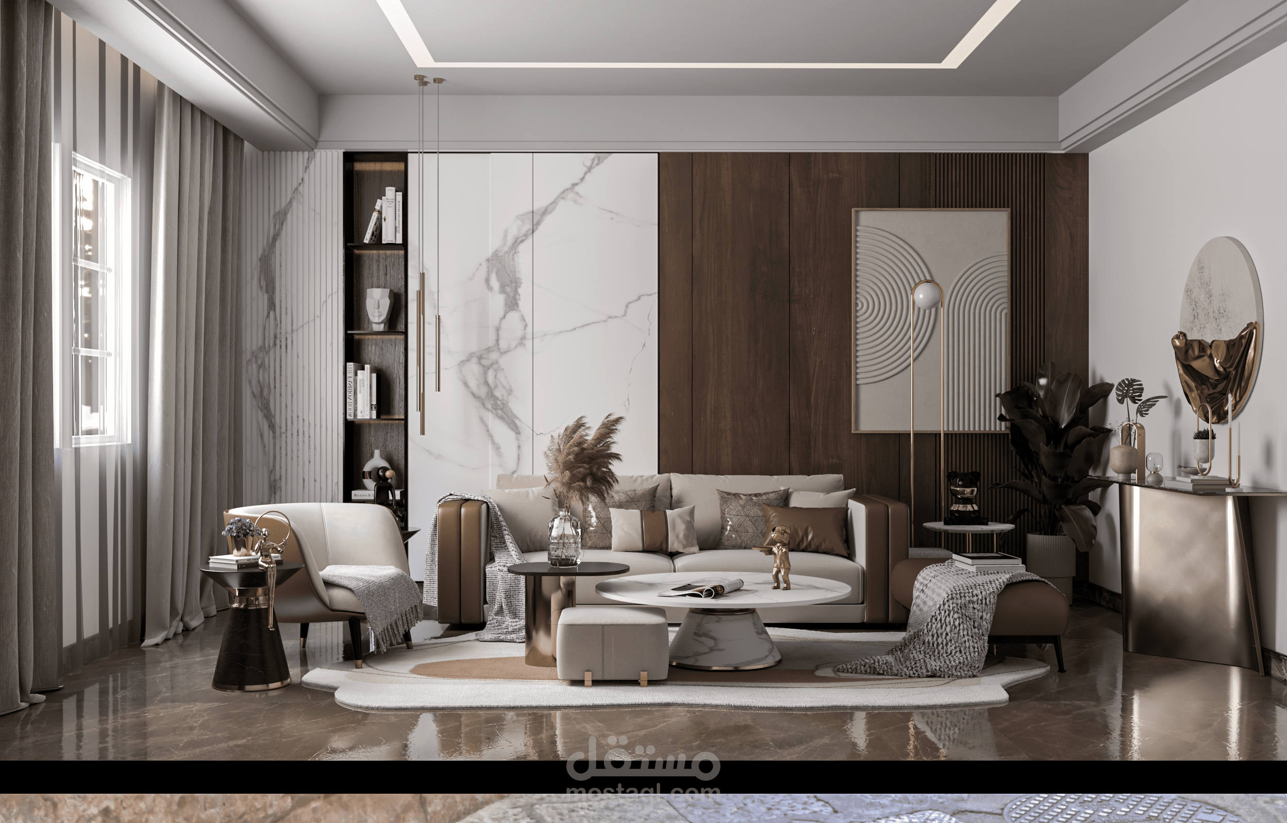 تصميم غرفة معيشة علي الطراز  المودرن