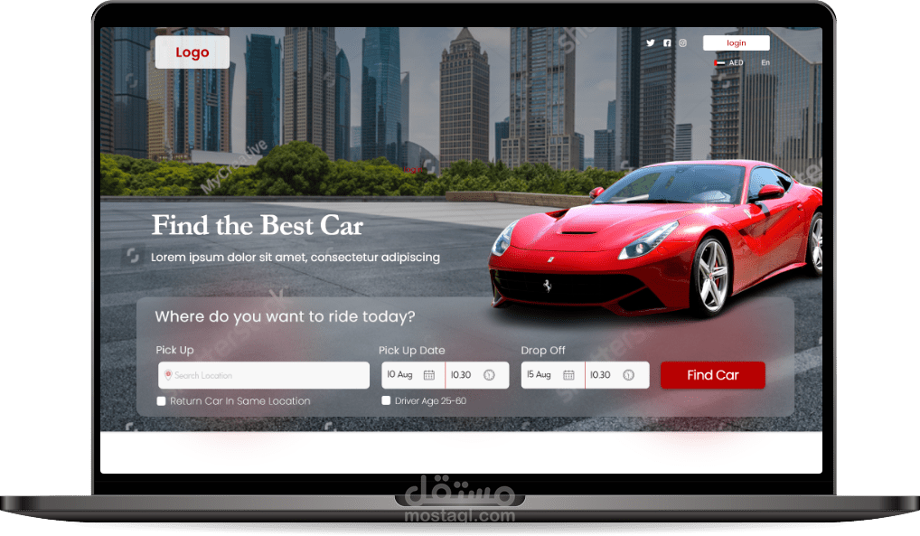 موقع الكتروني لتأجير السيارات car rental website