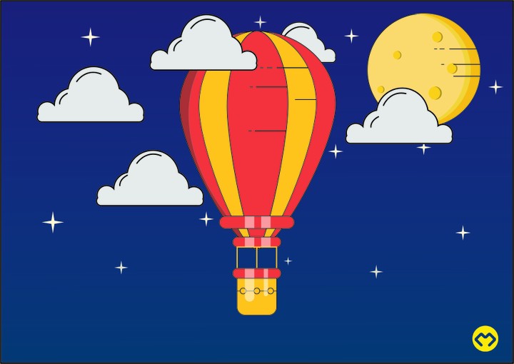 2d drawing parachute at night