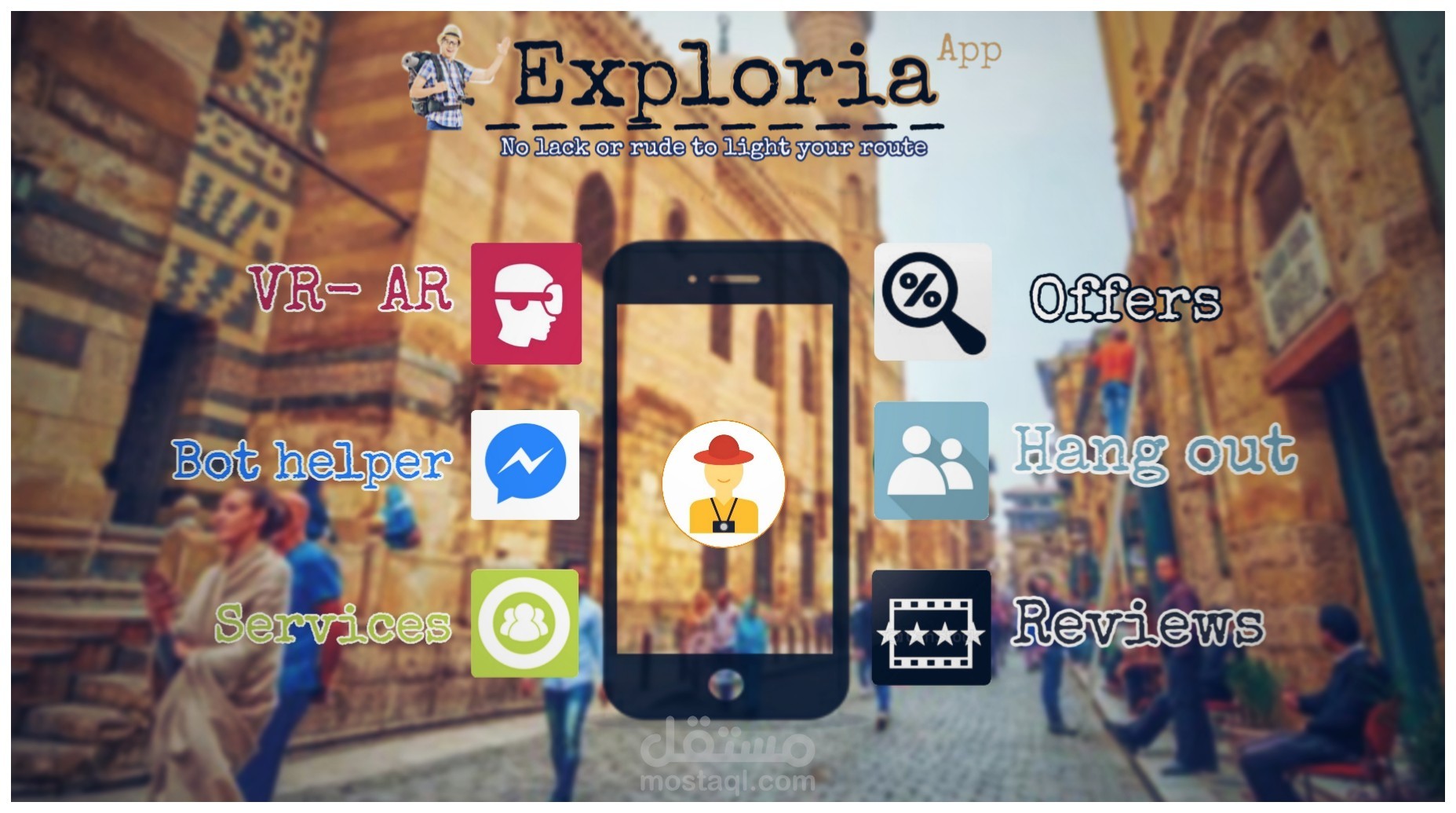 بانر اعلامي لتطبيق هاتف Exploria السياحي