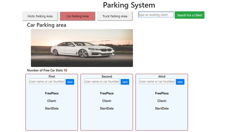 a simple page for parking system