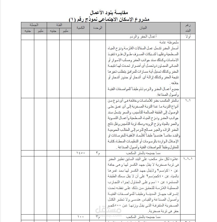 عمل مقايسة بنود الاعمال