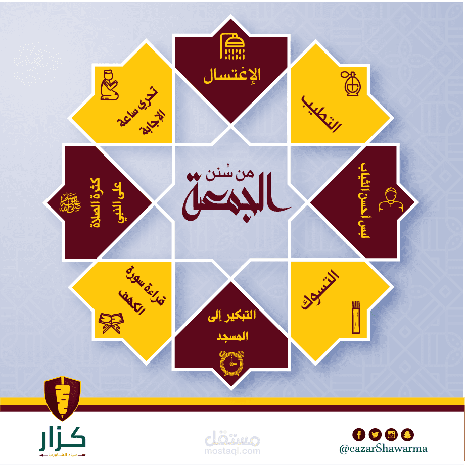 بوستات لحسابات مطعم شاورما كزار في مواقع التواصل الاجتماعي