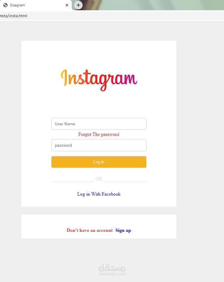 اعاده تصميم لصفحه الدخول الخاصه بموقع insgram