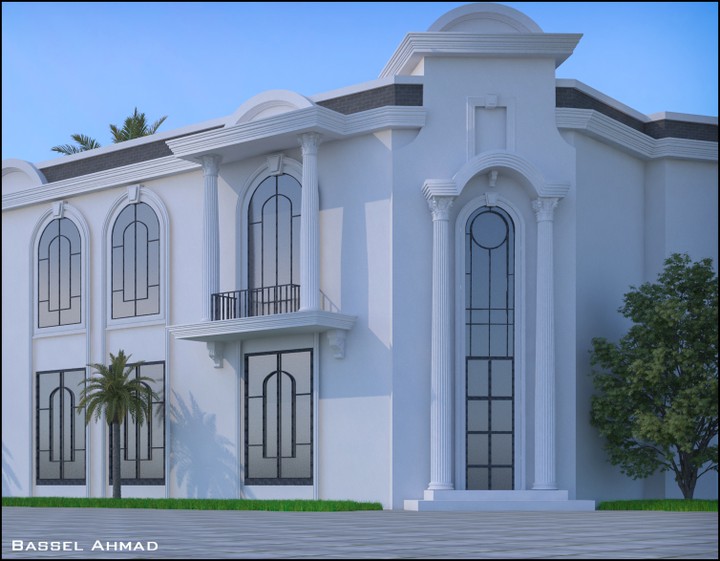 تصميم واجهة نيو كلاسيك لعمارة سكنية في السعودية
