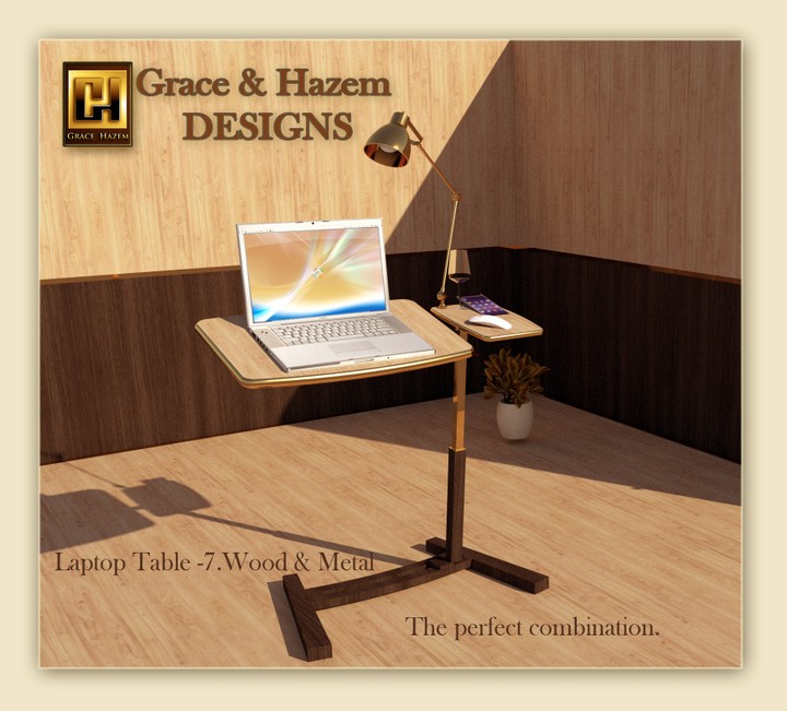 طاولة (لابتوب)  تصميم فخم من معدن ذهبي وخشب Laptop Table -7.  Wood & Metal , The perfect combination.