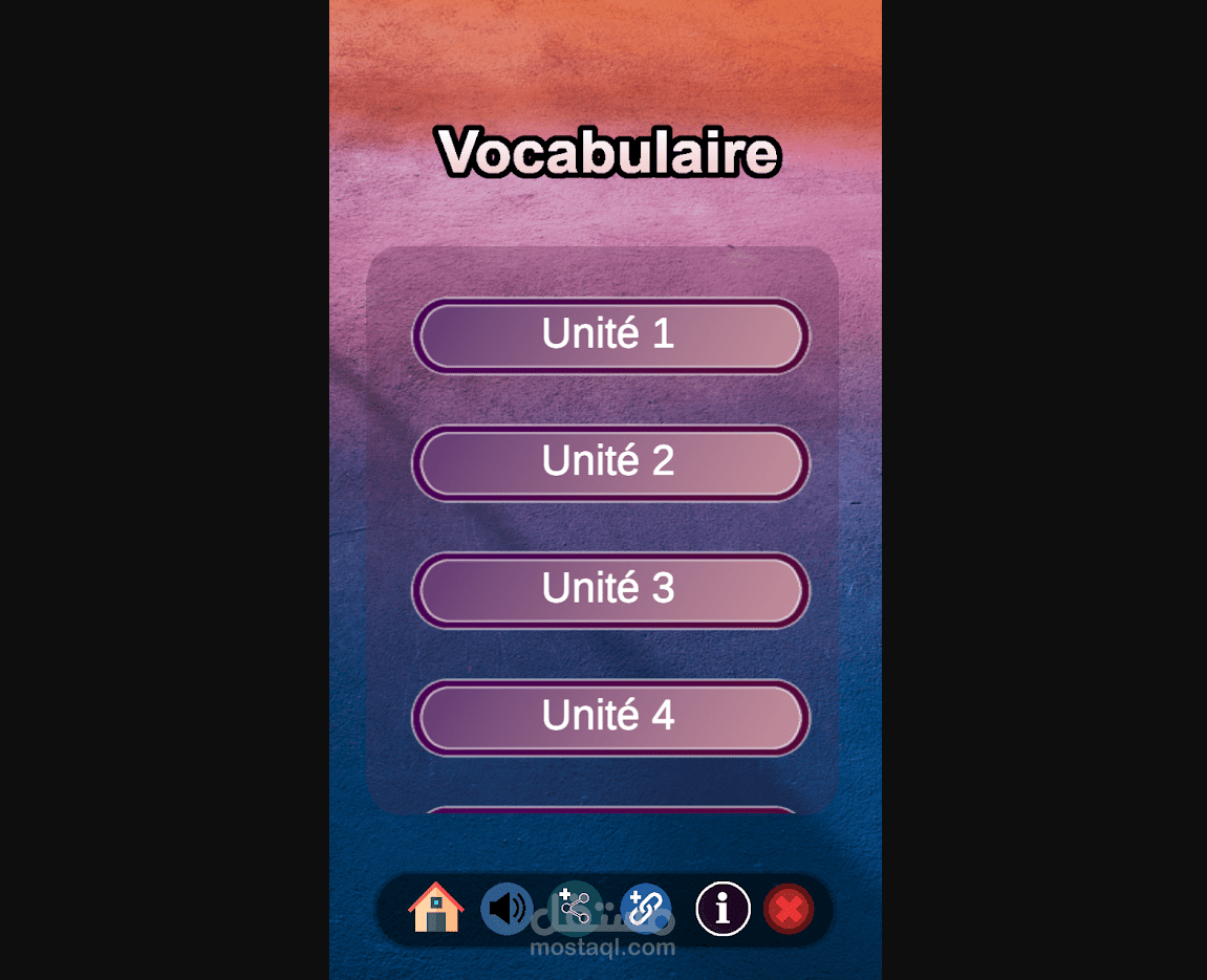 تطبيق كويز تعليم الفرنسية مطور على اليونتي unity3d