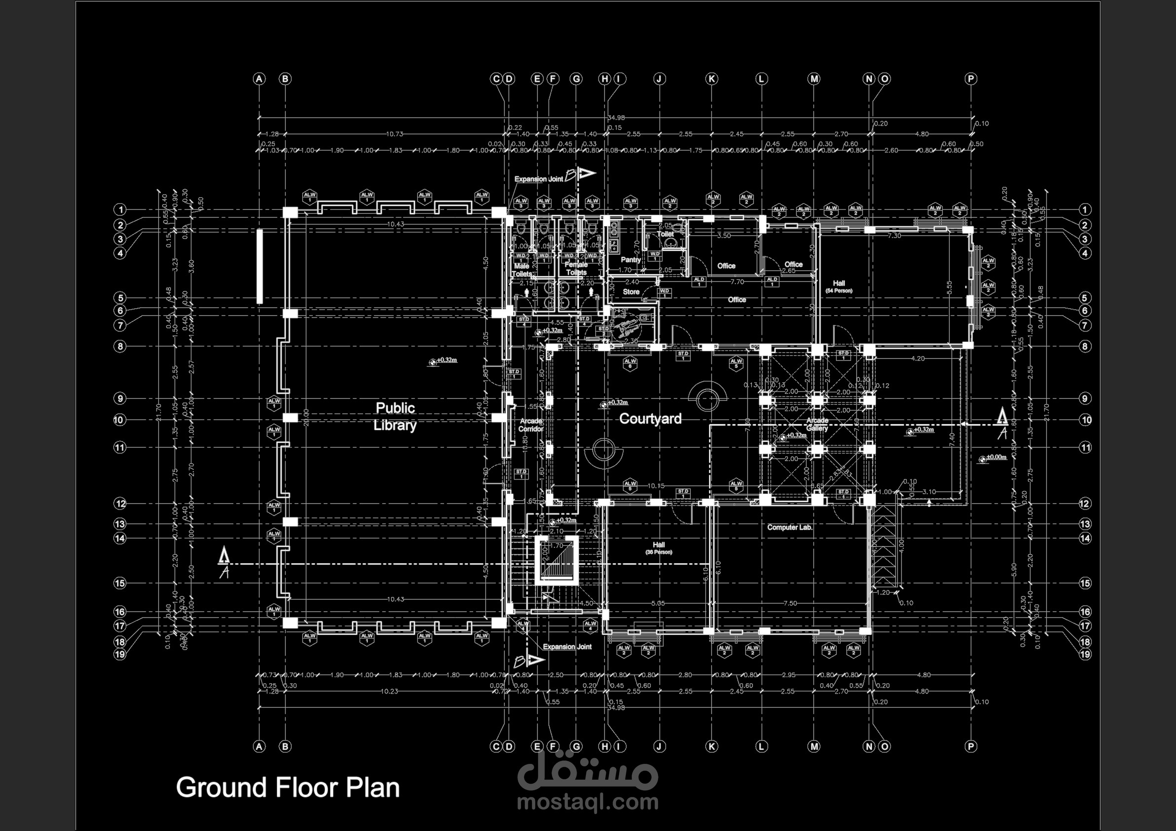 المخططات التنفيذية لتصميم مركز ثقافي " مركز الداروم الثقافي "