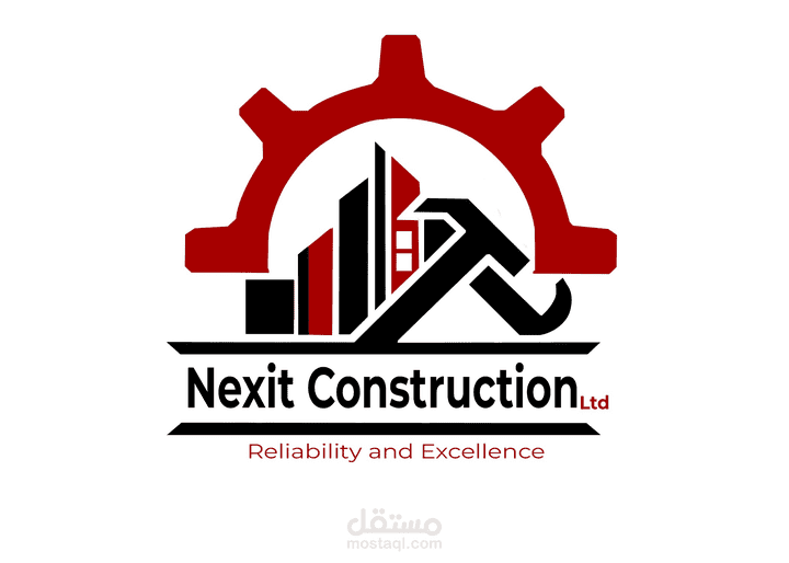 تصميم شعار شركة Nexit Construction - هوية بصرية متكاملة لعلامة تجارية في مجال الإنشاءات