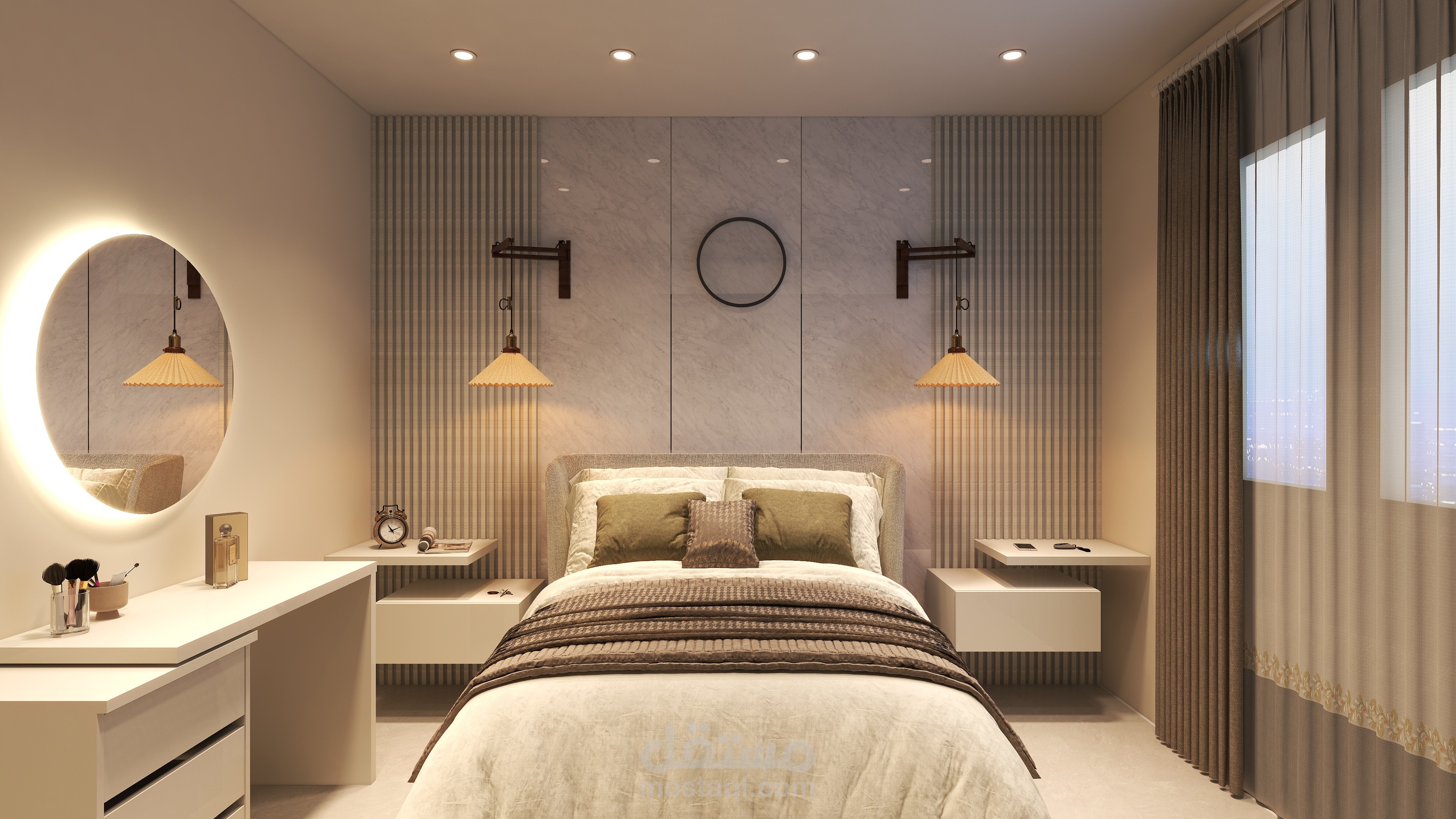 تصميم غرف نوم ماستر أنيقة ومريحة بتصور 2D و 3D واقعي