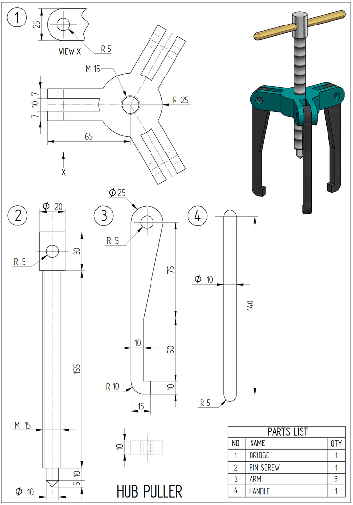 (SolidWorks Assignment 10 (HUB PULLER