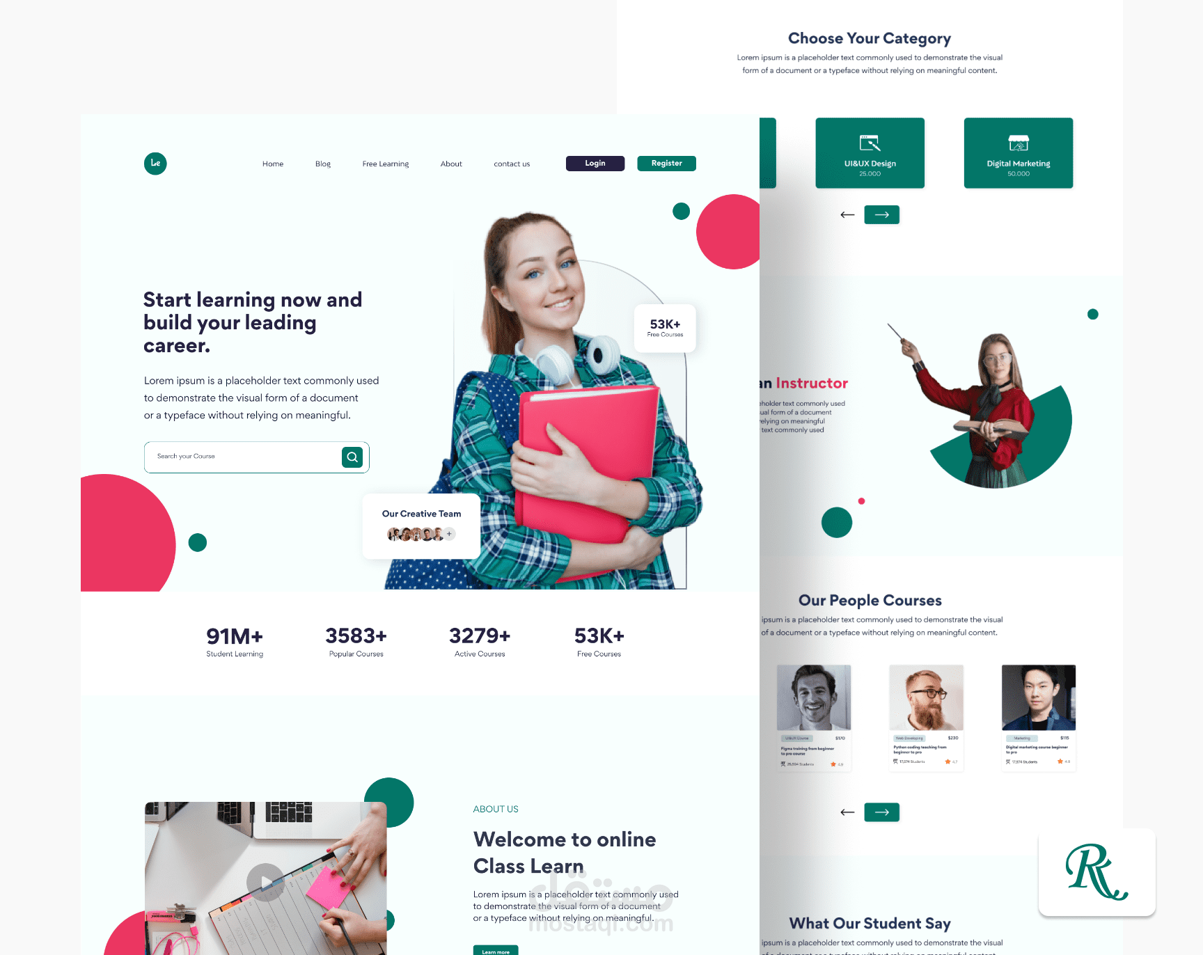 تصميم واجهة موقع- E-learning landing page