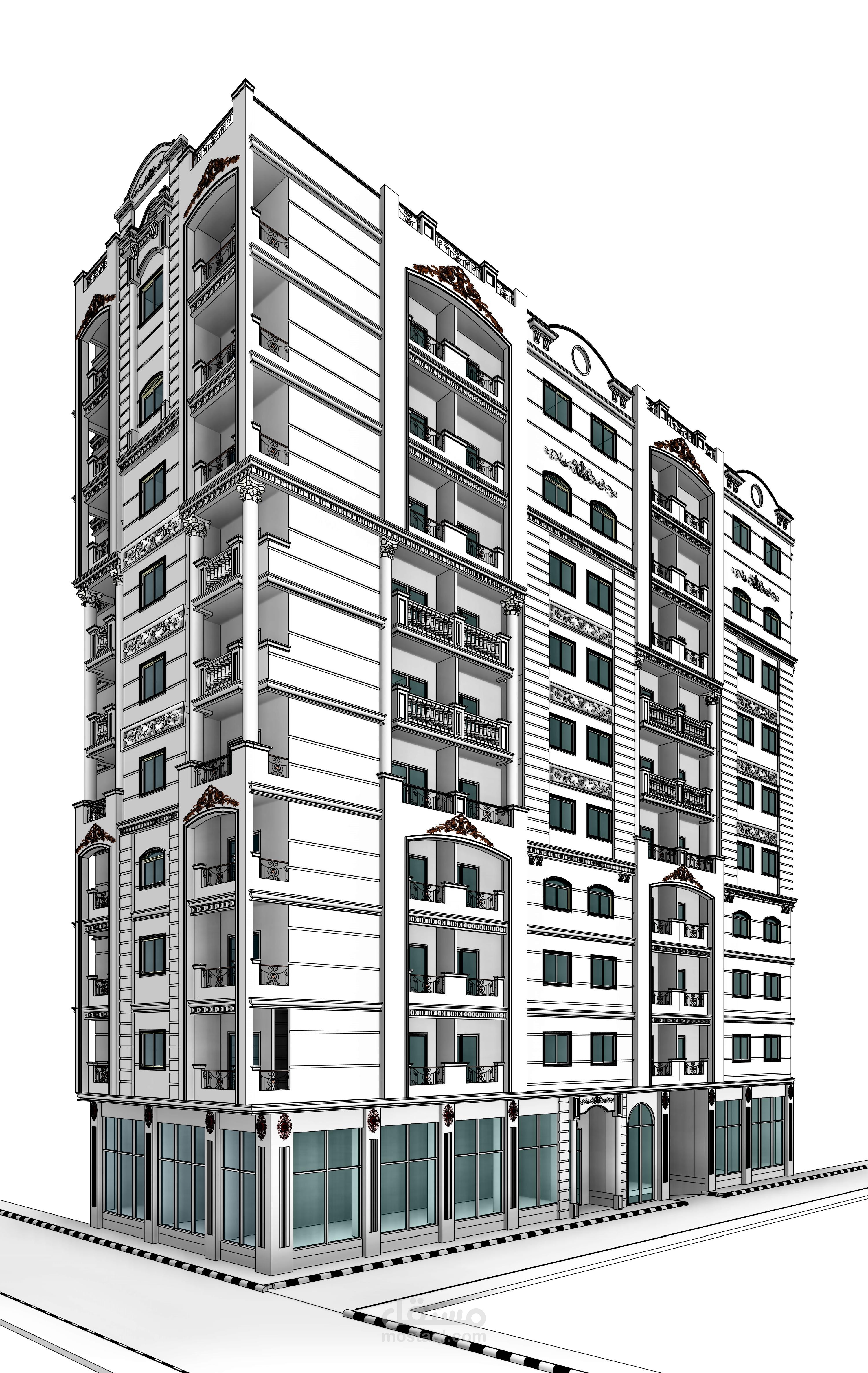 اسكتش لبرج سكني باستخدام الريفت المعماري