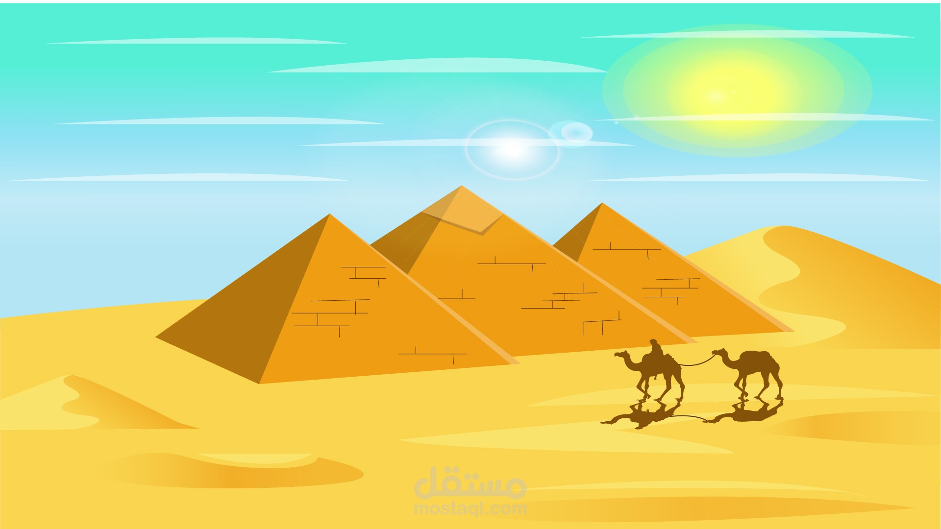 scene the pyramids & desert in Egypt Illustrator art |مشهد الاهرامات و الصحراء في مصر رسم اليستليتور