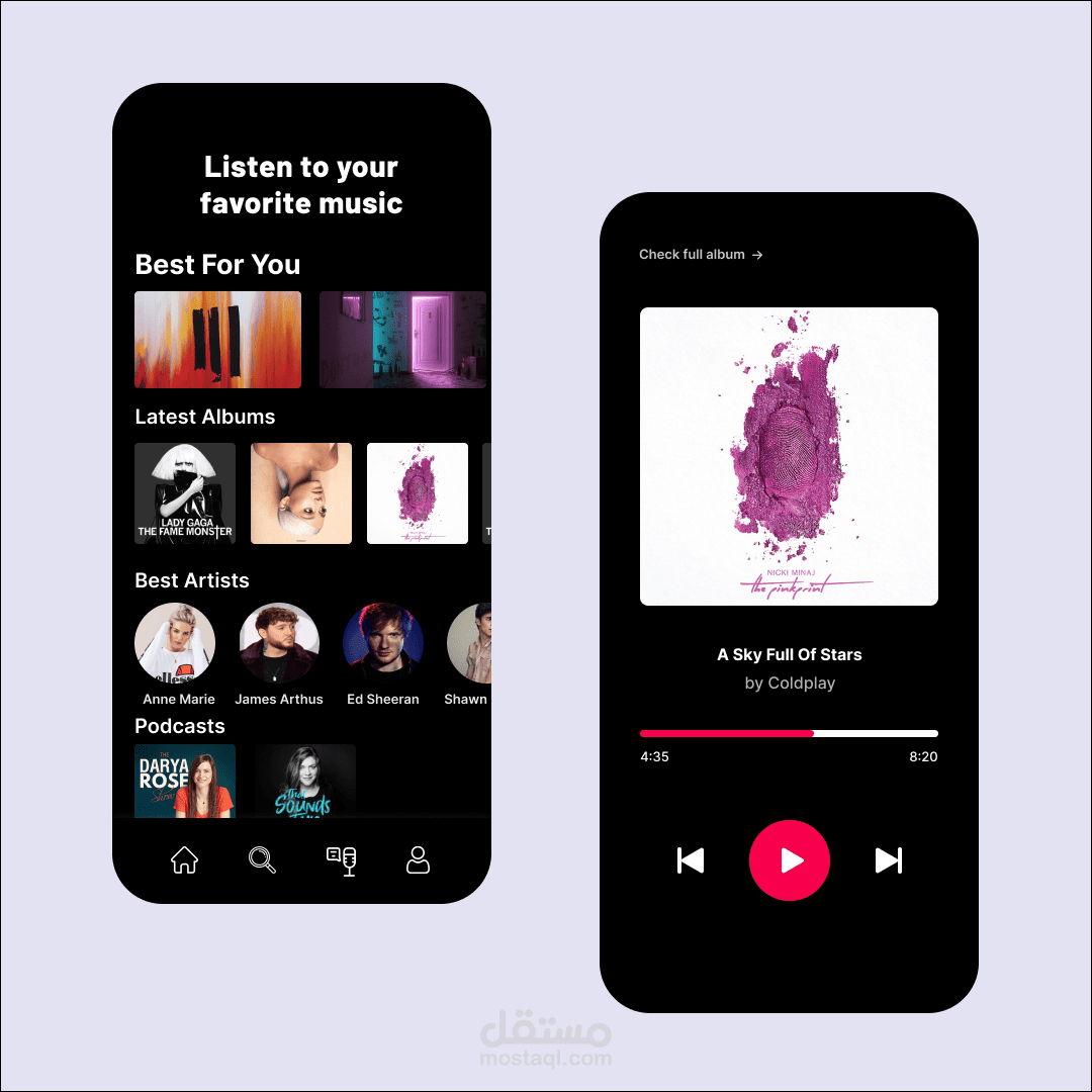 Music app dashboard design مستقل