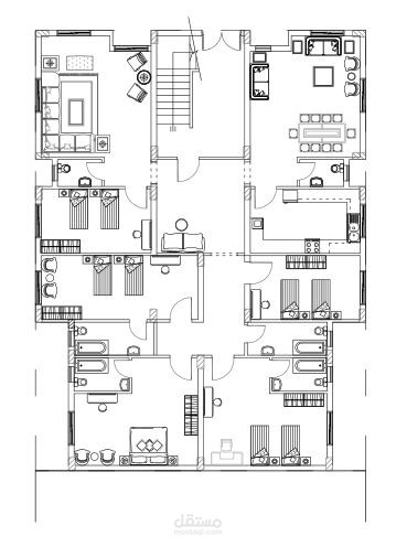 تصميم معمارى (أرضى شقة واحدة وعلوى شقتين)