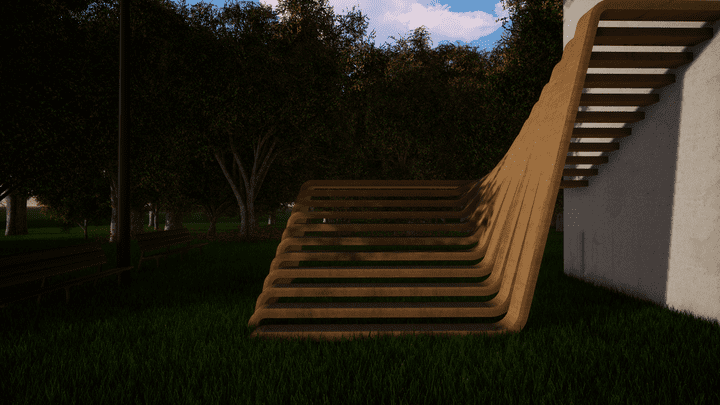 تصميم سلم بشكل حر من الخشب و الاستيل Flowing stair