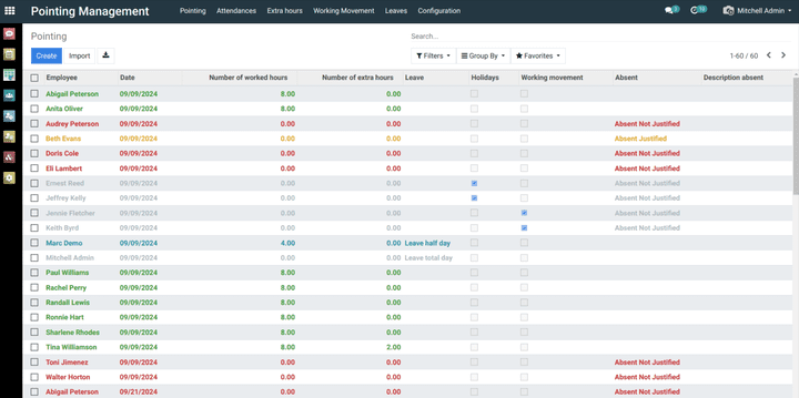 Pointing Management (نظام تسجيل الحضور والإنصراف ) على أودو Odoo