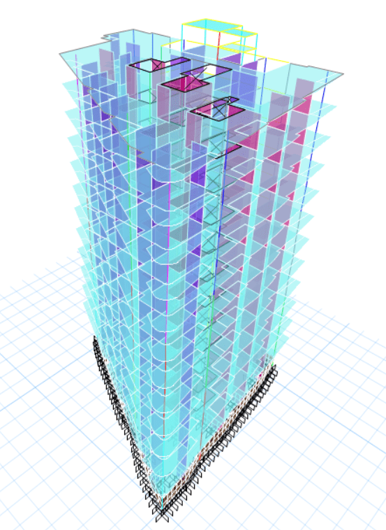 نمذجة برج سكني تجاري اداري عبارة عن 16 دور على ETABS2018
