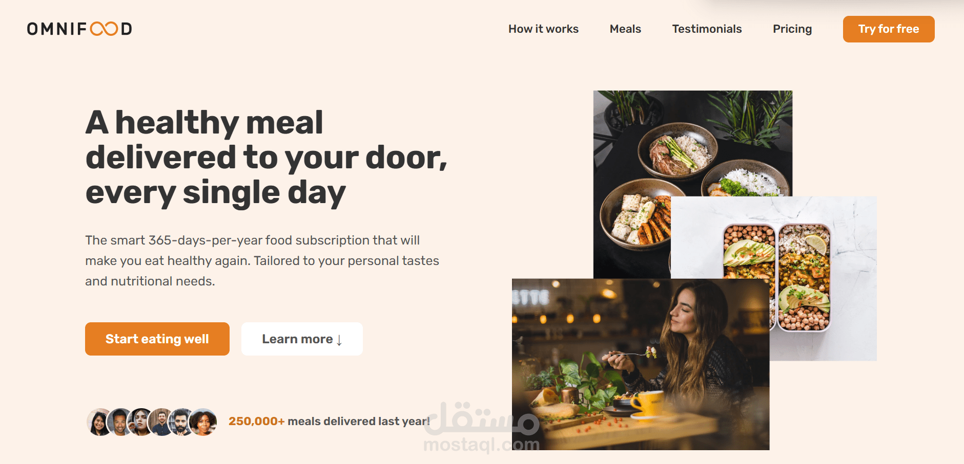 تصميم وتطوير صفحة الهبوط Omnifood للاشتراك الغذائي الذكي