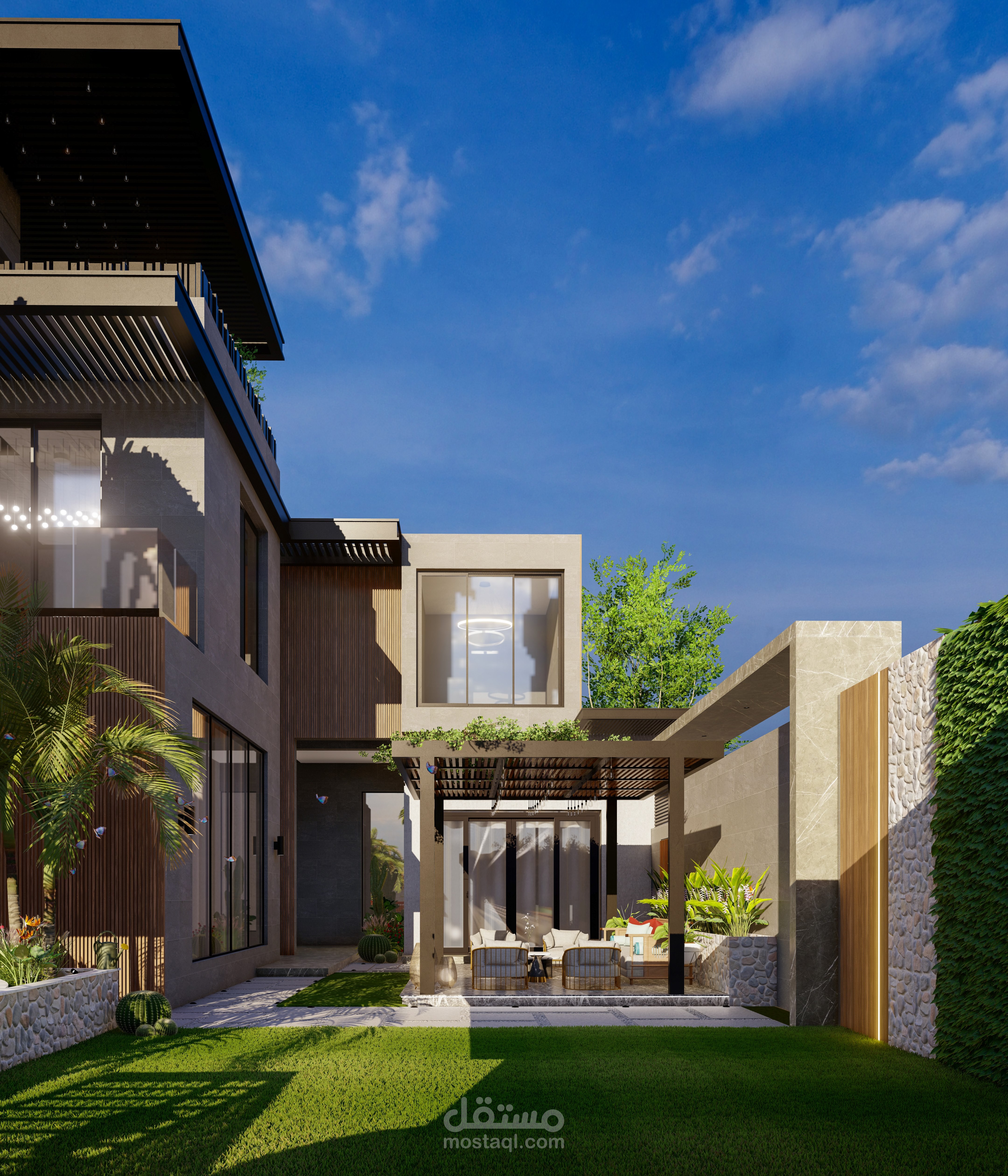 تصميم واجهة ولاندسكيب فيلا  بالرياض