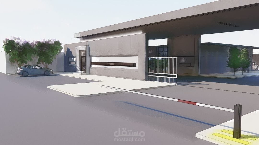 تصميم خارجي لمدخل ورشة سيارات