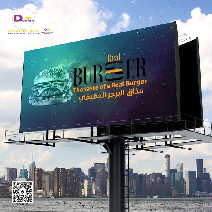 تصميم شعار وهوية بصرية و سوشال ميديا لمطعم وجبات سريعة برجر (real burger)