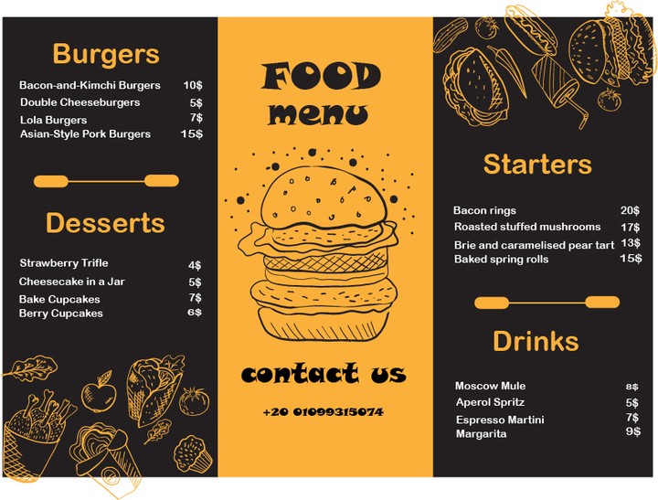 تمصميم menu لمطعم