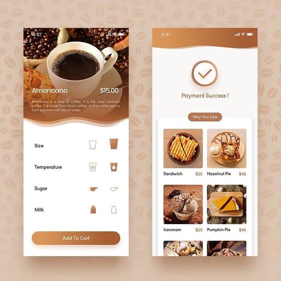 تصميم UI / UX لتطبيق طلب القهوة