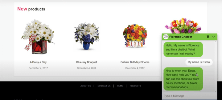 موقع لمتجر زهور مع إضافة شات روبوت