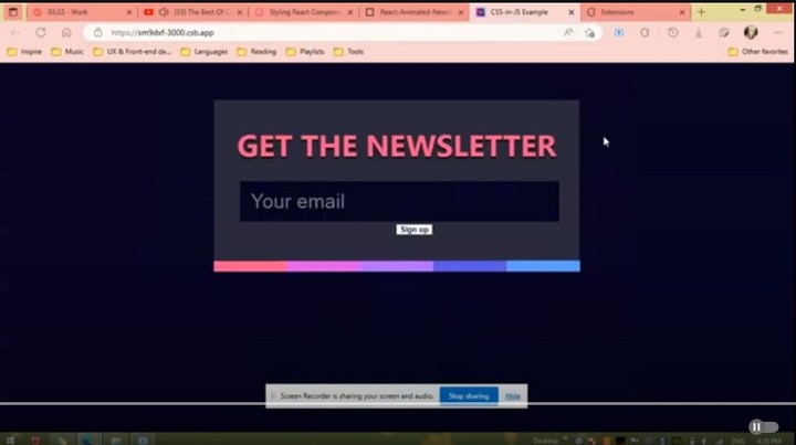 React Animated newsletter sign up form