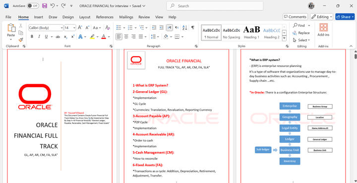 Oracle Financial Full Track Material / ملف وورد عن اوراكل كلاود به كورس كامل.