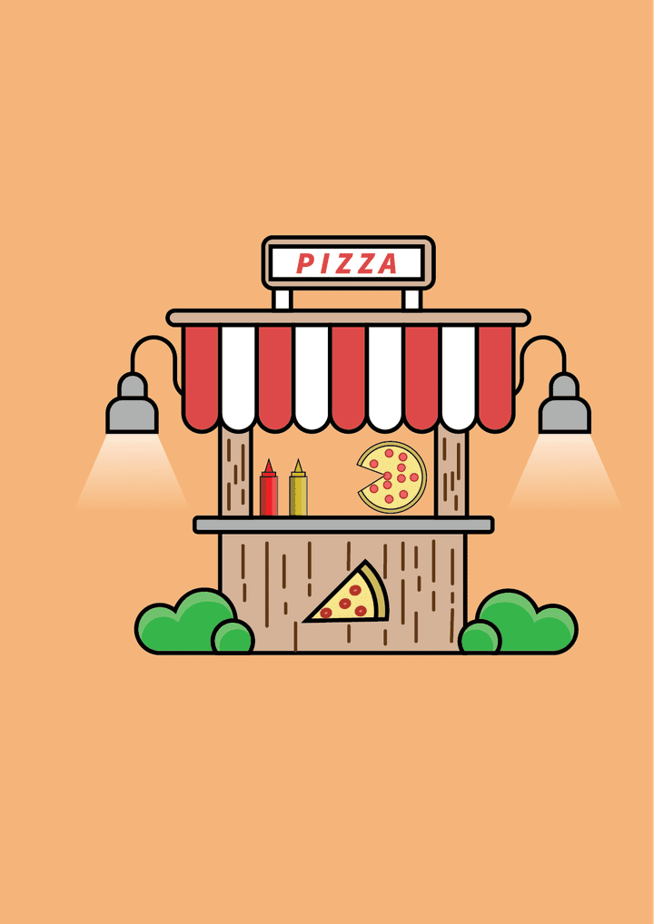 رسم كرتوني Pizza shop illustration