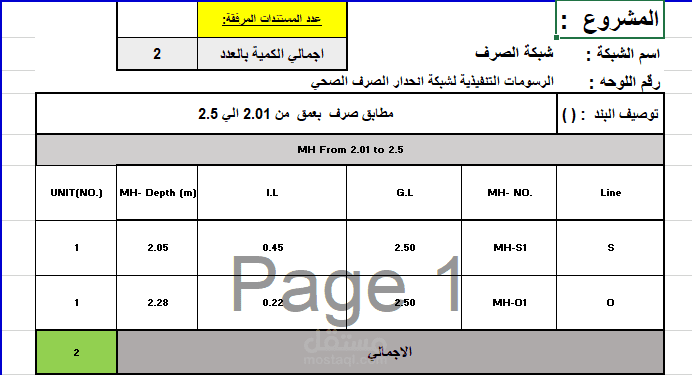 شيت حصر الصرف الصحي لمشروع بمدينة الطور مصر