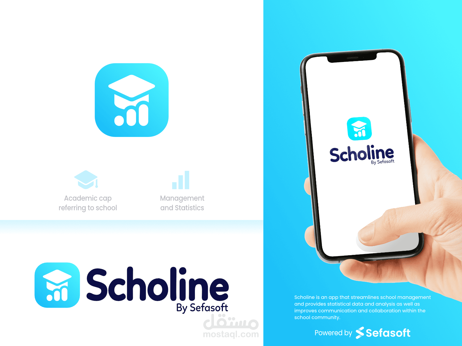 تصميم شعار تطبيق Scholine الذي يربط بين أولياء أمور التلاميذ و الأساتذة و المدرسة و يوفر التطبيق أيضًا بيانات إحصائية وتحليلات للمدرسة ، مثل أداء الفصل ومعدلات الحضور...