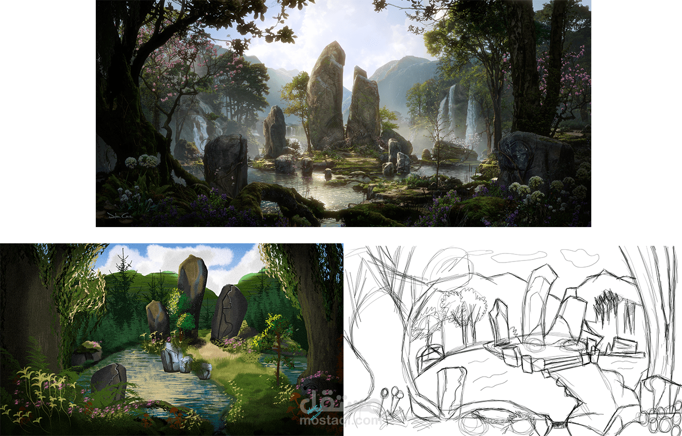 إعادة رسم مشهد طبيعي بأسلوب فني مميز | Environment Redraw