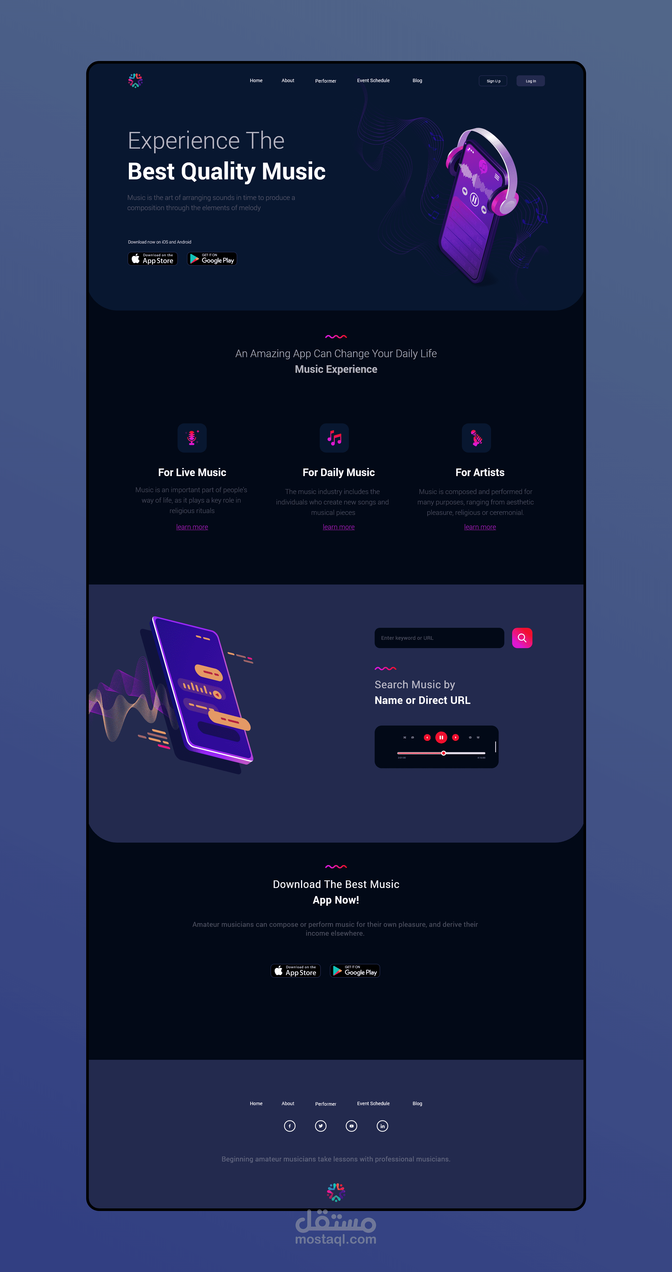 Landing page for Music