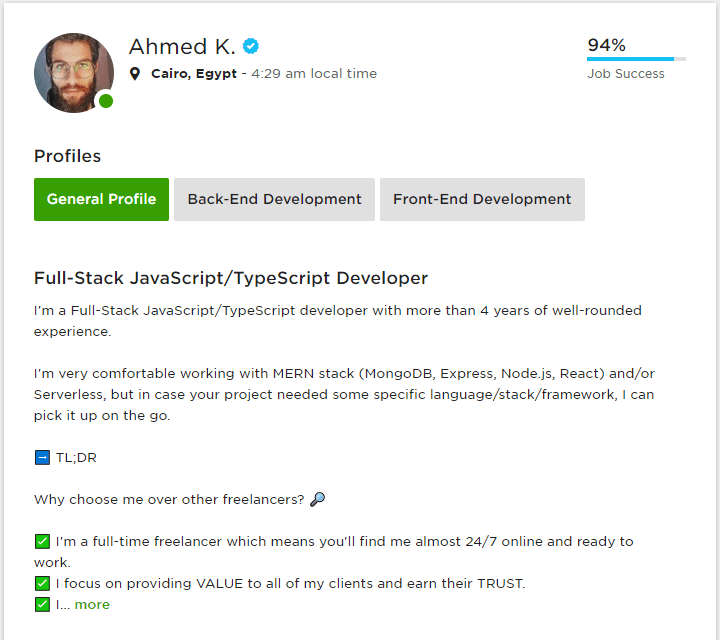 My profile on UpWork