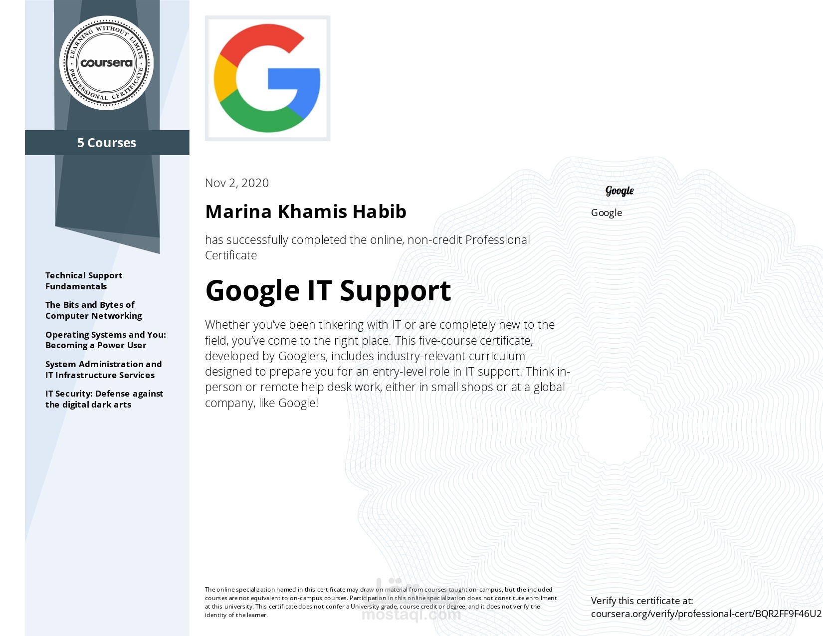 IT Support certificate Google مستقل