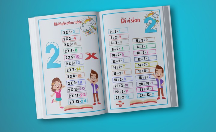تصميم كتاب جدول الضرب والقسمة للأطفال