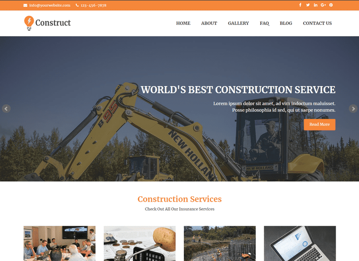 modern design for landing page for construction website in English