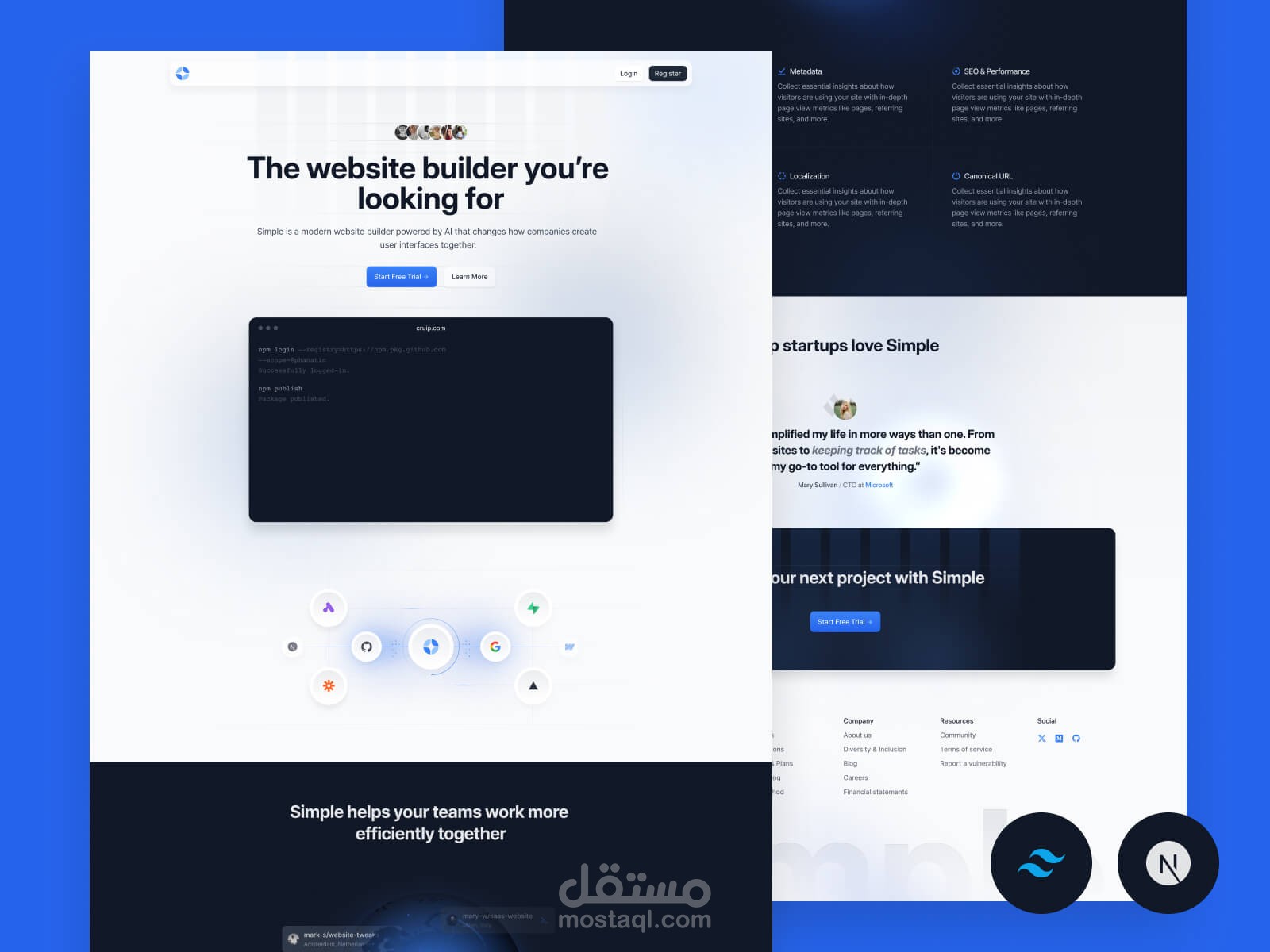 تصميم صفحة هبوط SaaS متجاوبة باستخدام TailwindCSS وHTML