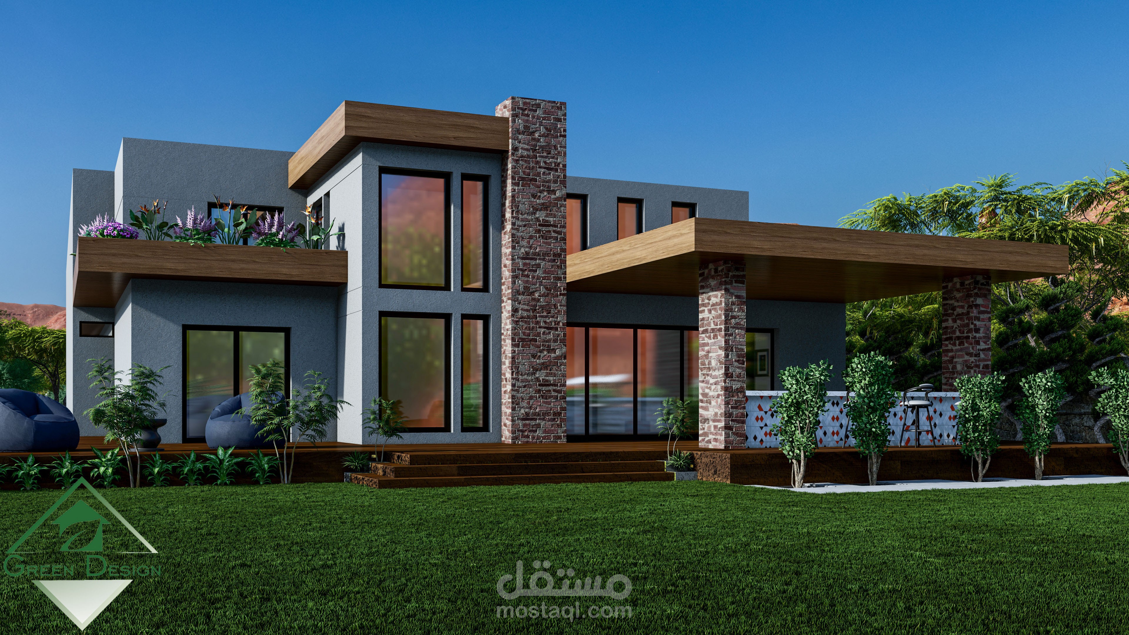 تصميم فيلا سكنية بالطراز الريفي