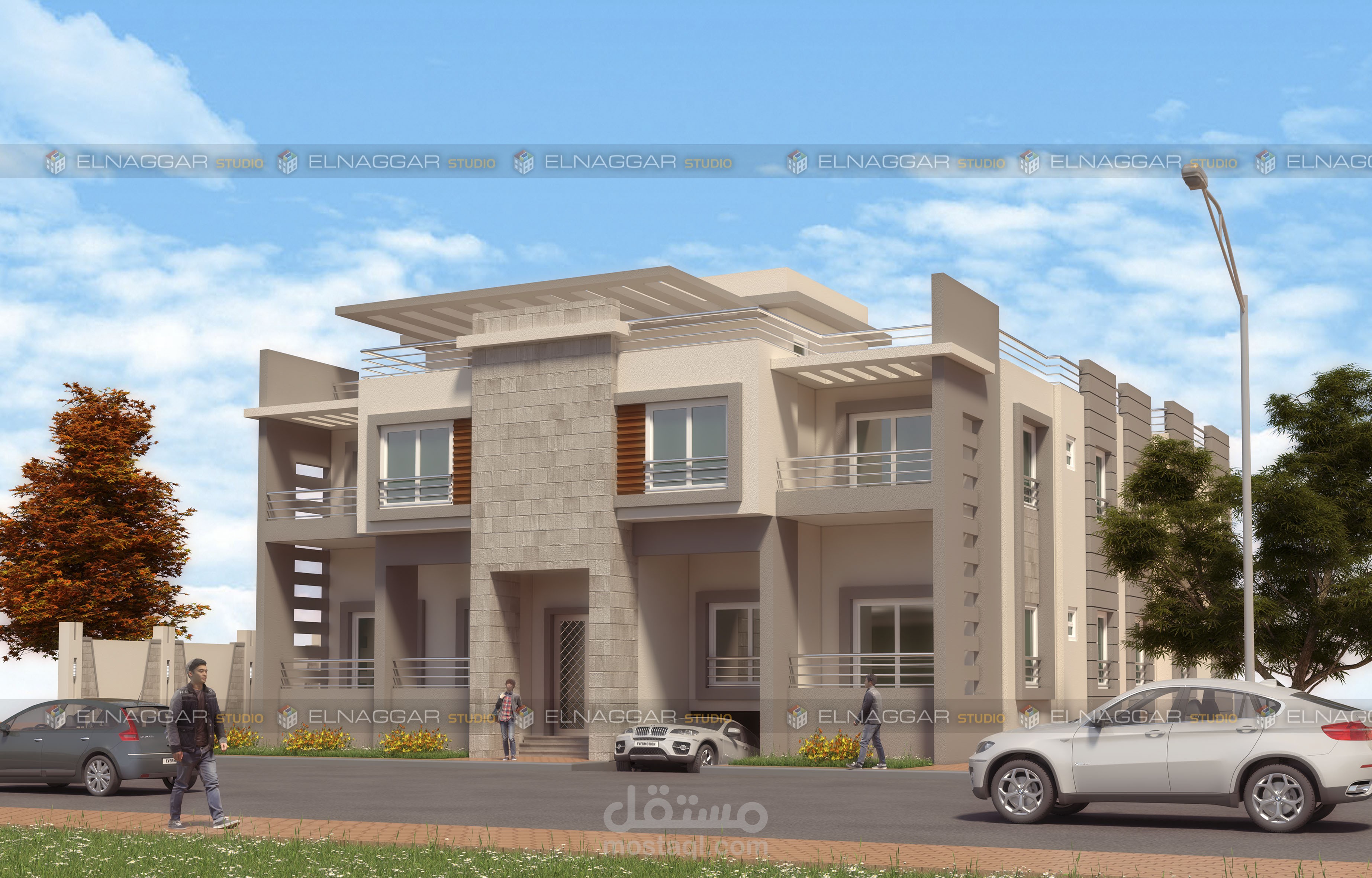 تصميم الواجهات الخارجية وإظهار المساقط الأفقية وبروشور لعمارة سكنية