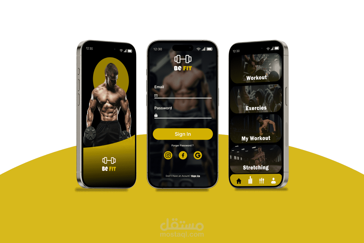 تصميم UI/UX لتطبيق لياقة بدنية