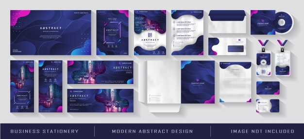 Modern business corporate identity stationery gradient blue navy abstract Premium Vector