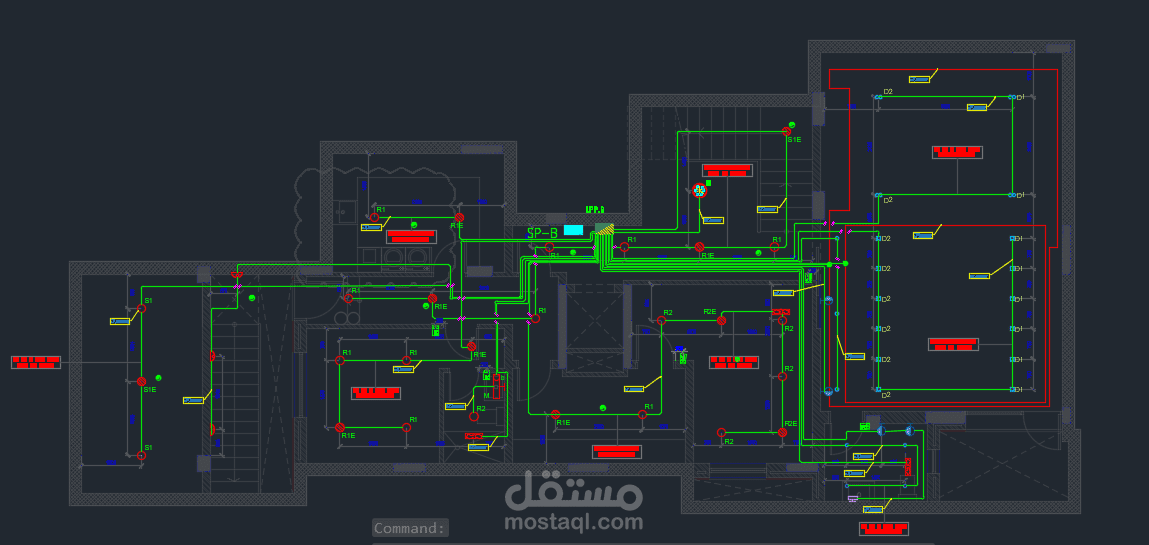 تصميم وشوب دروينج لنظام الإضاءة كامل لمشروع فيلا سكنية تتكون من خمس طوابق