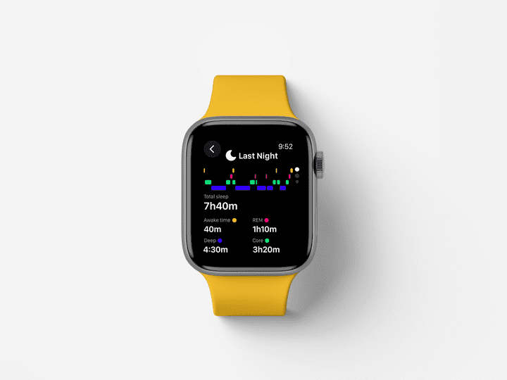 Sleep tracking interface with analytics for a smartwatch app | واجهة تتبع النوم مع تحليلات لتطبيق الساعة الذكية